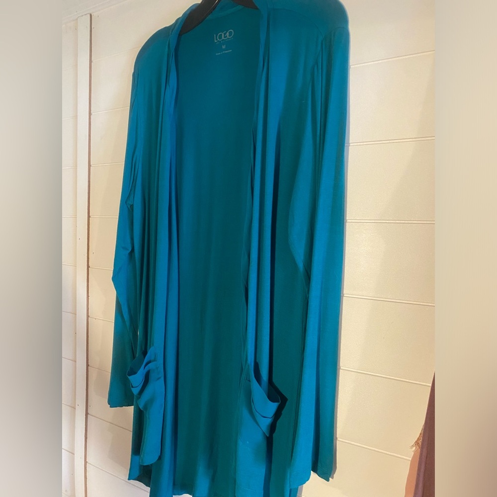 Teal Logo Lori Goldstein cardigan chiffon trim medium